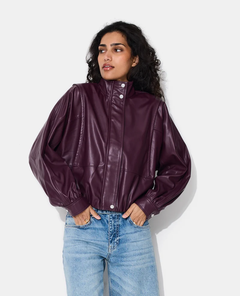 Veste en simili col montant