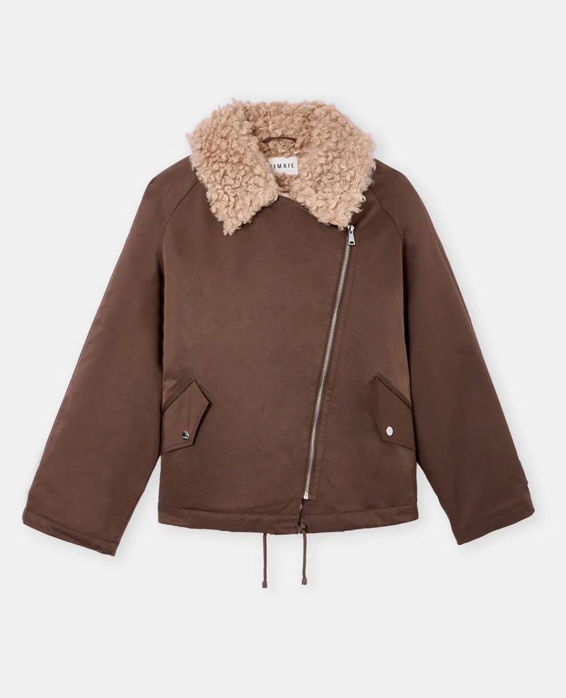 Blouson droit avec grand col fourrure bouclette