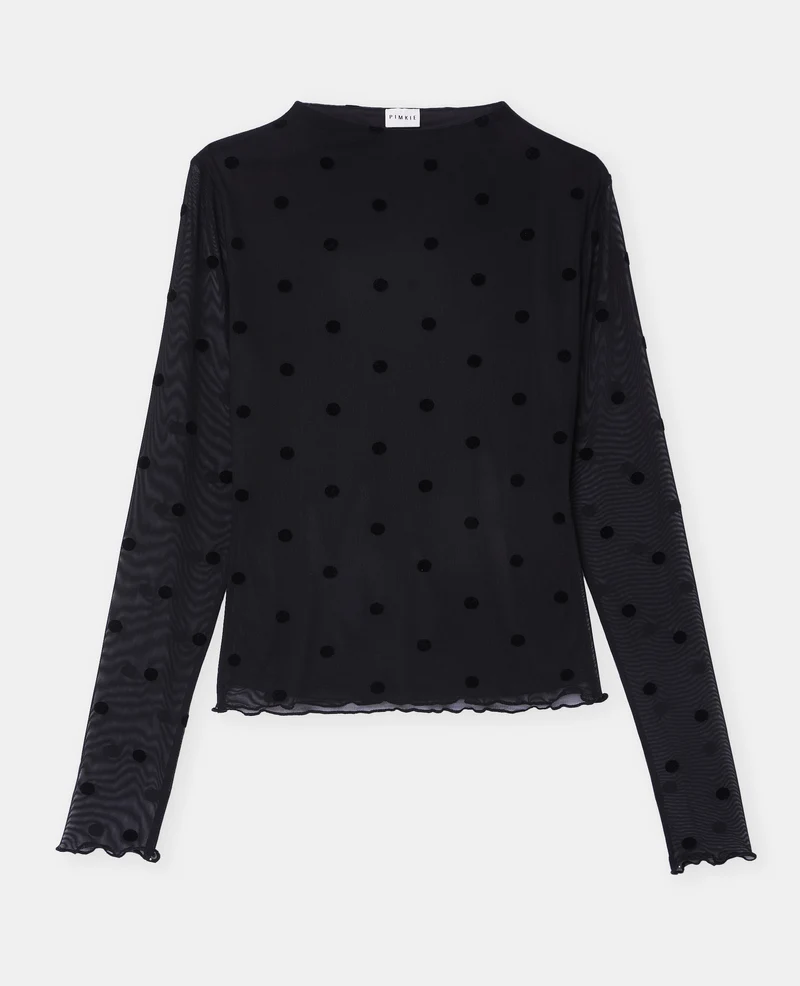 T-shirt manches longues en résille pois velours