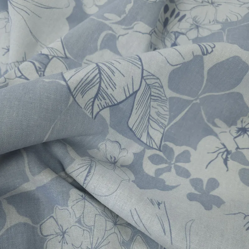 Tissé teint | Lin | Fleurs | Denim | 115 cm | FIN DE ROULEAU