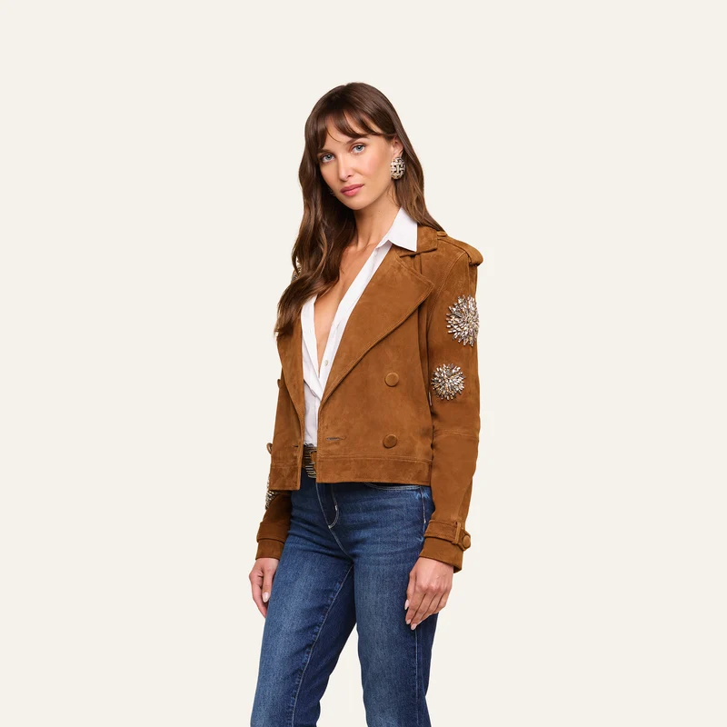 Xoey Cropped Crystal Trench Coat