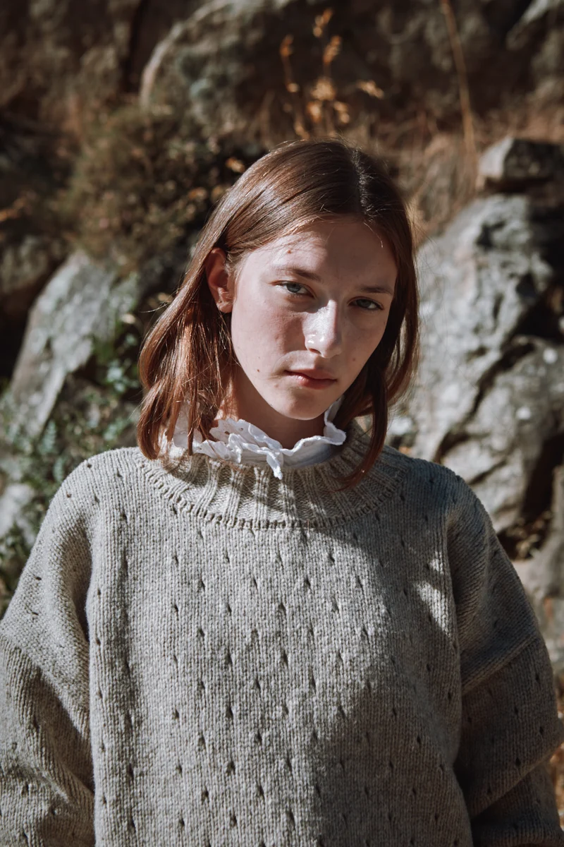 FAUSTINE Open-Weave Sweater in Merino Wool - Beige