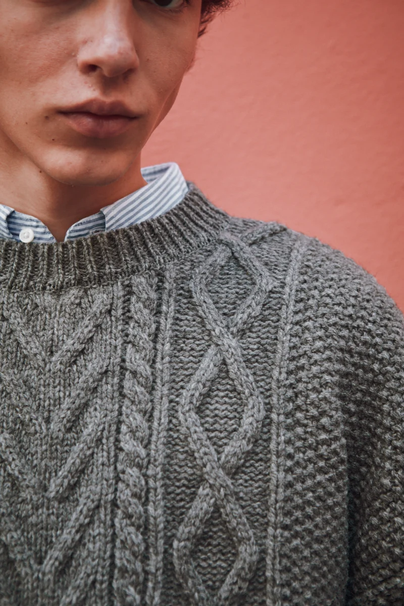 ROGER Irish Sweater for Men in Merino Wool - Ash Grey