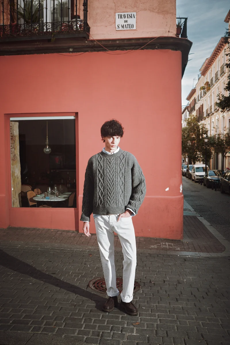 ROGER Irish Sweater for Men in Merino Wool - Ash Grey
