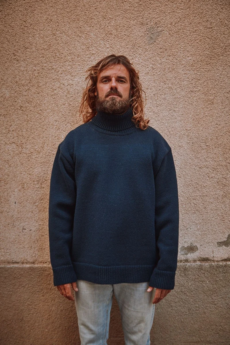 JACQUES Men Turtleneck Sweater in Merino Wool - Navy