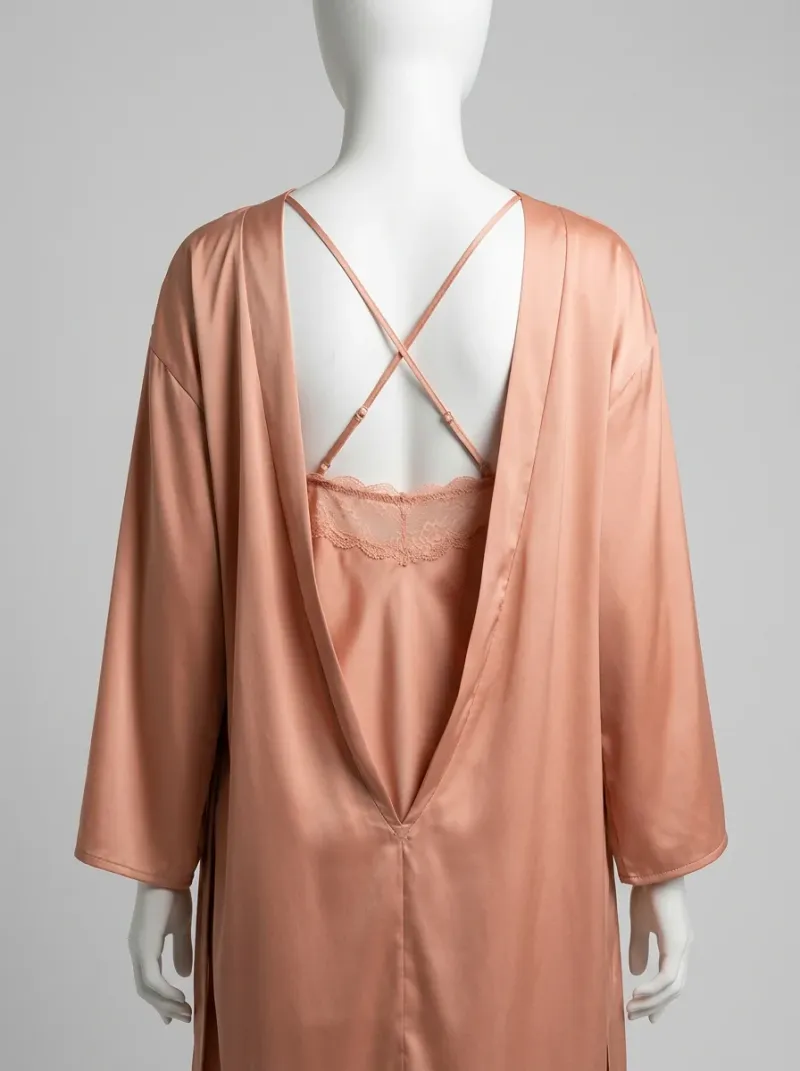 Chemise de nuit satinée ensemble nuisette peignoir dentelle raffiné