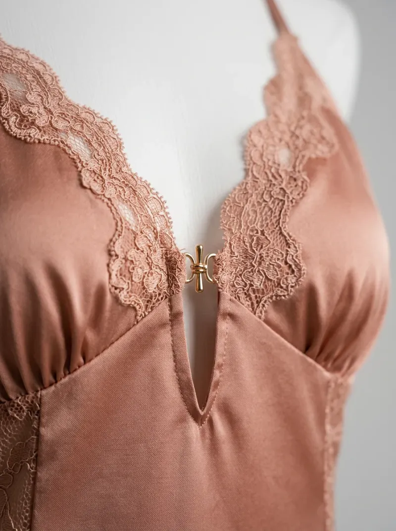 Chemise de nuit satinée ensemble nuisette peignoir dentelle raffiné