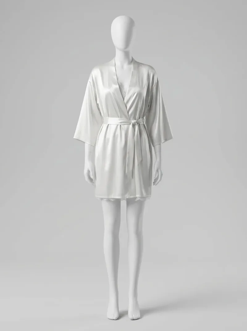 Chemise de nuit satinée ensemble nuisette peignoir dentelle raffiné
