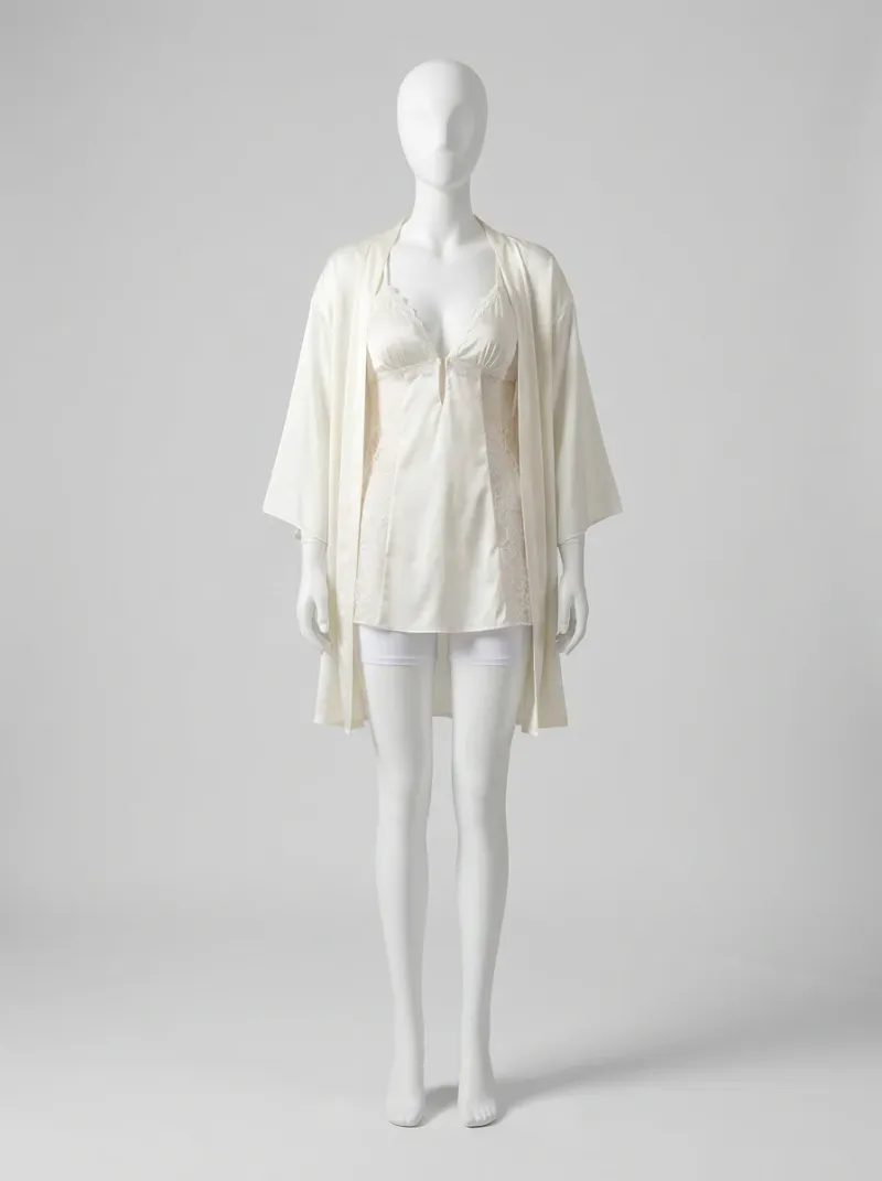 Chemise de nuit satinée ensemble nuisette peignoir dentelle raffiné