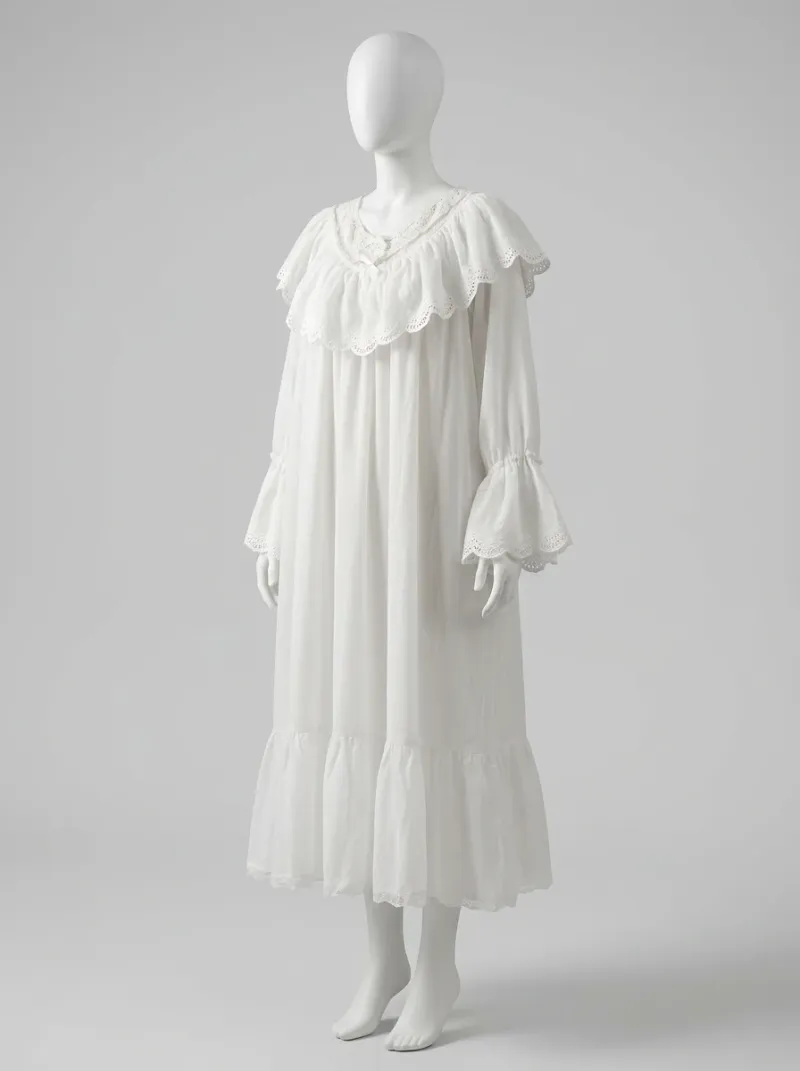 Chemise de nuit coton longue vintage femme volants