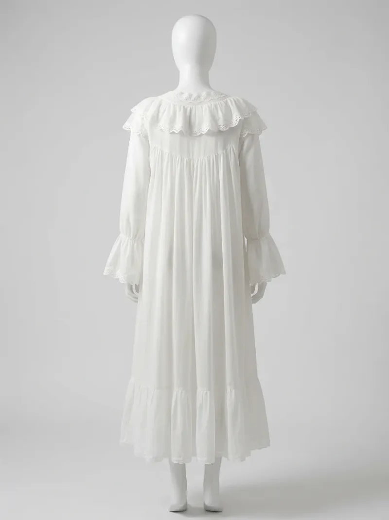 Chemise de nuit coton longue vintage femme volants