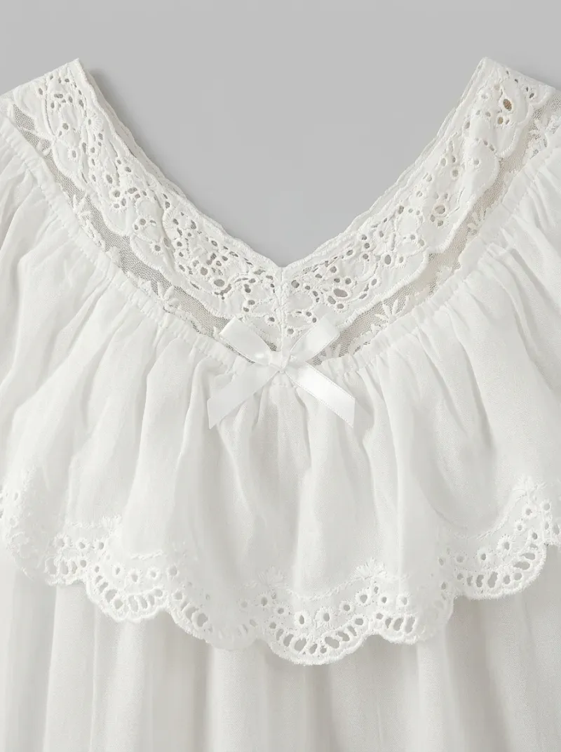 Chemise de nuit coton longue vintage femme volants