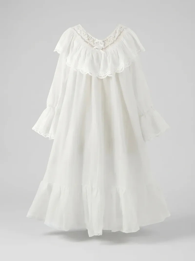 Chemise de nuit coton longue vintage femme volants