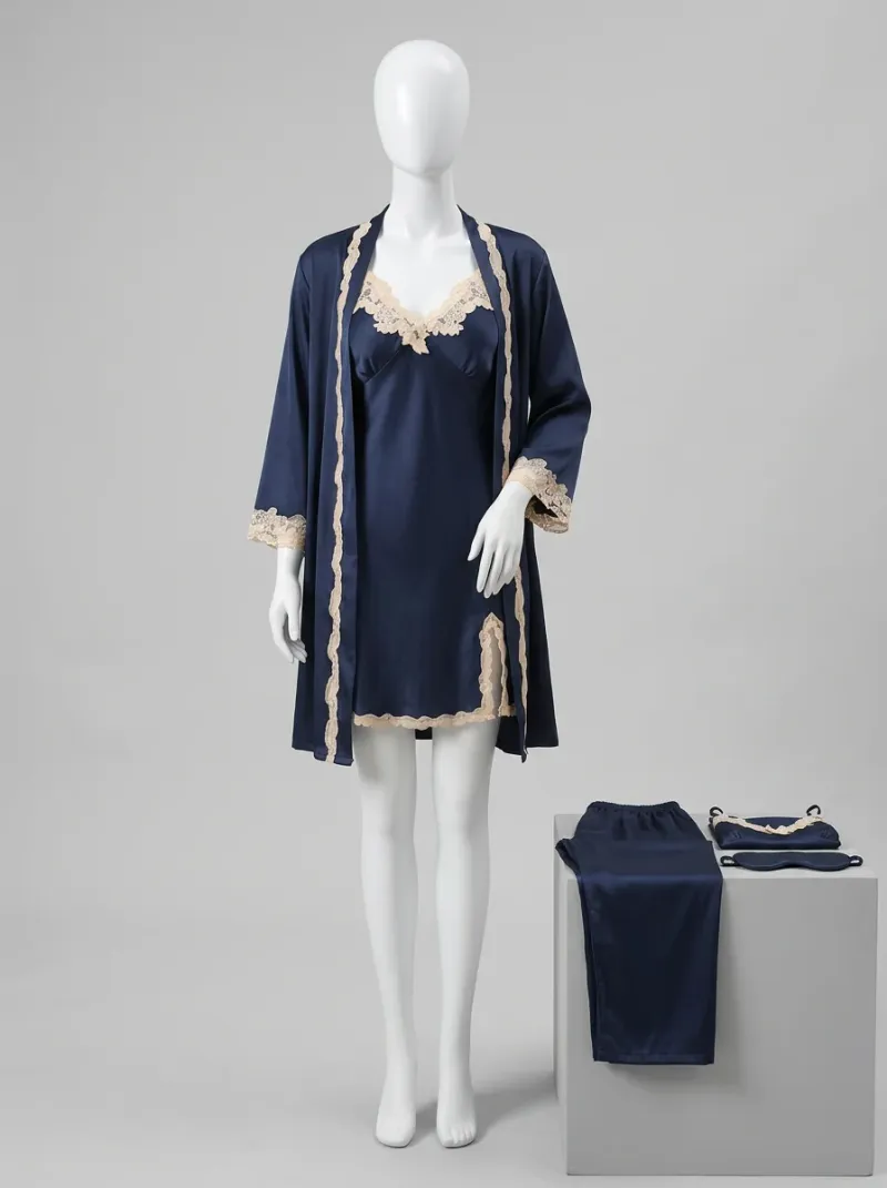 Chemise de nuit ensemble satin 5 pièces élégant femme