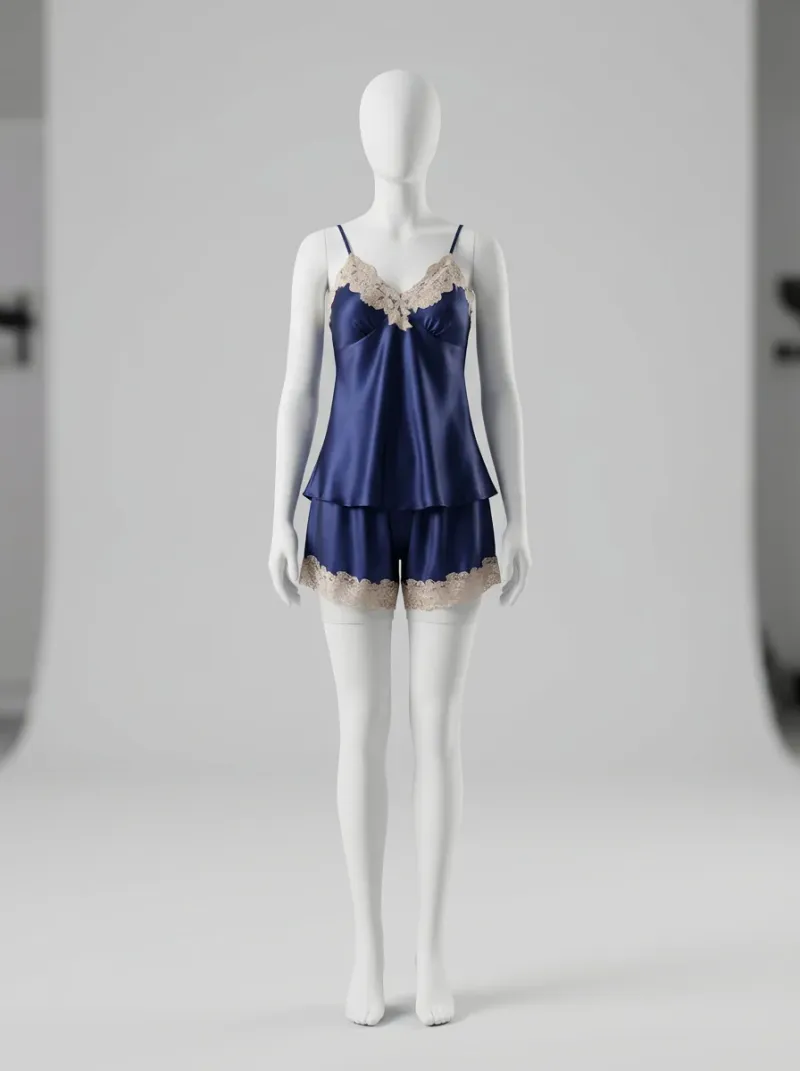 Chemise de nuit ensemble satin 5 pièces élégant femme