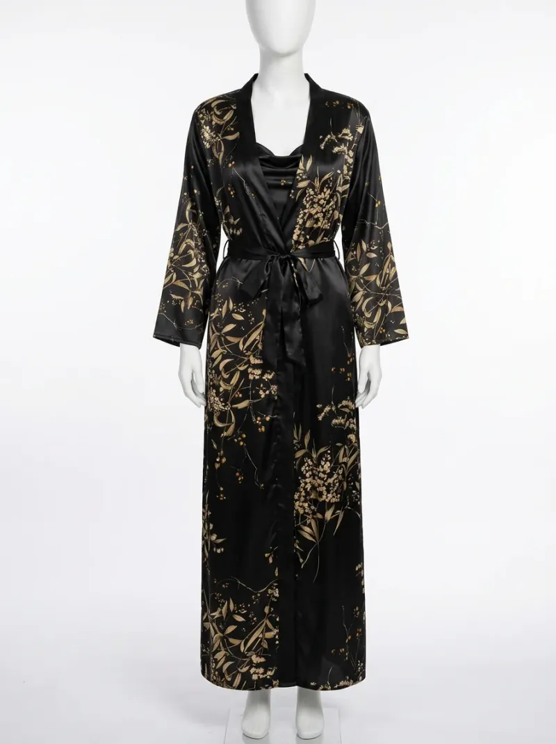 Chemise de nuit longue fluide ensemble kimono polyester femme