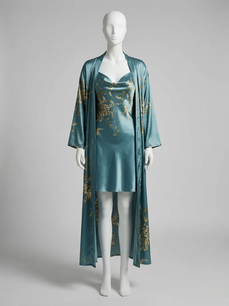 Chemise de nuit longue fluide ensemble kimono polyester femme