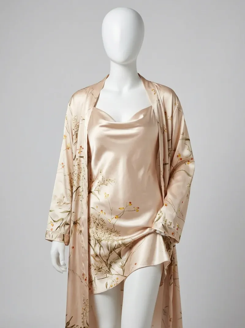 Chemise de nuit longue fluide ensemble kimono polyester femme