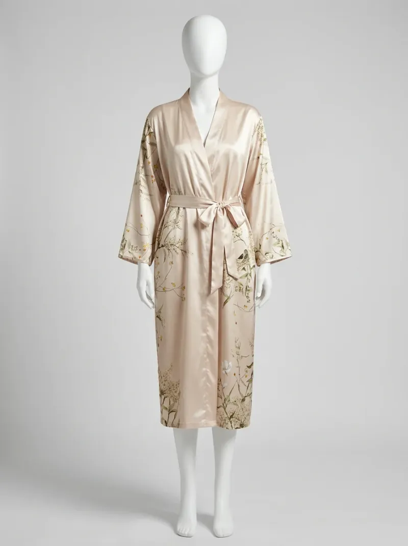 Chemise de nuit longue fluide ensemble kimono polyester femme