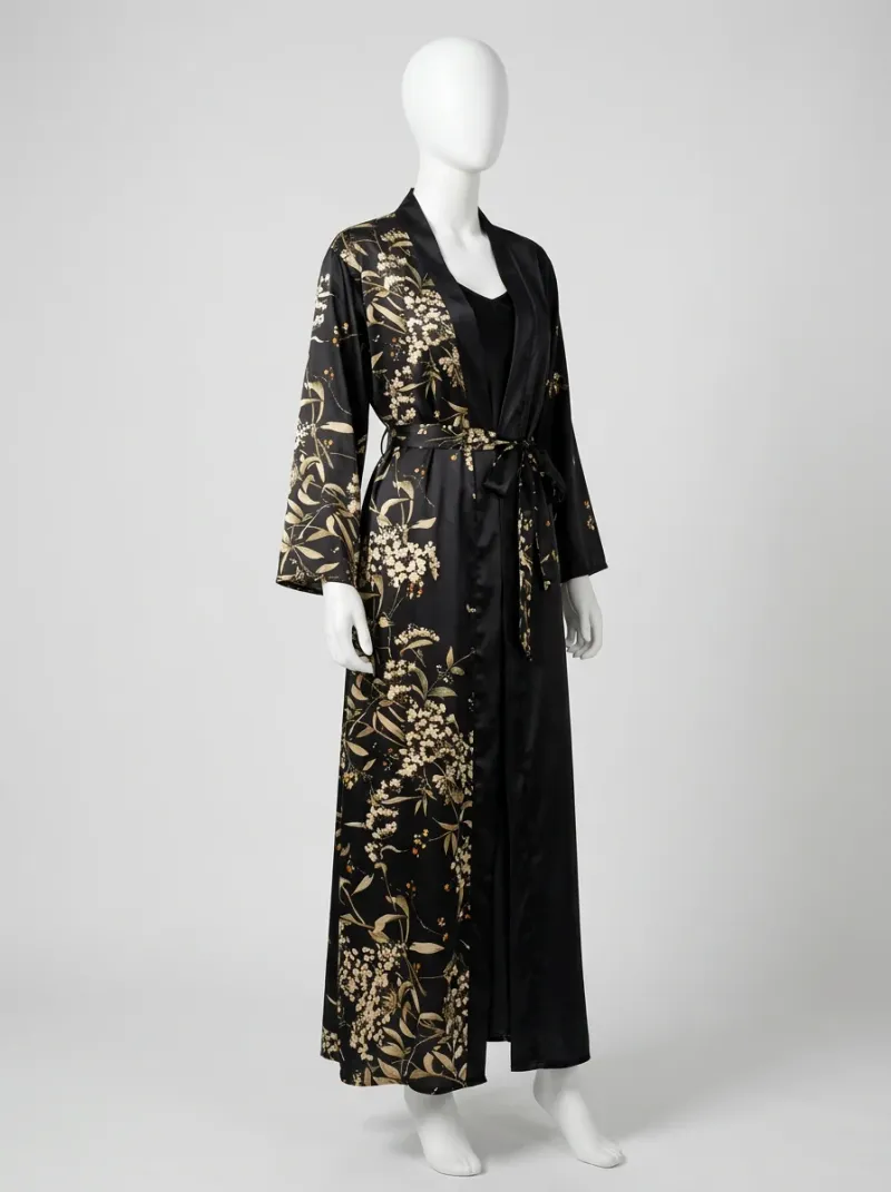 Chemise de nuit longue fluide ensemble kimono polyester femme