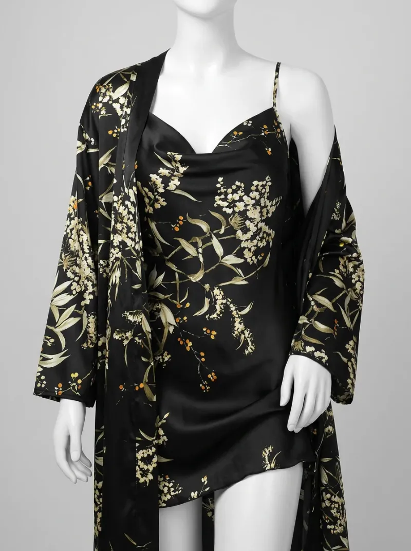 Chemise de nuit longue fluide ensemble kimono polyester femme
