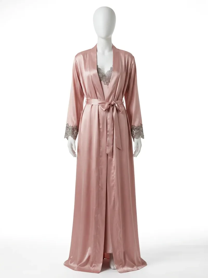Chemise de nuit satin avec peignoir long femme chic