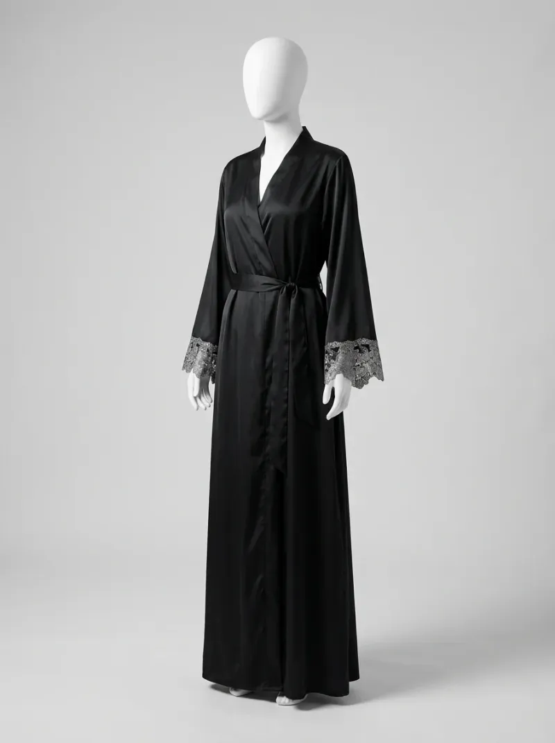 Chemise de nuit satin avec peignoir long femme chic