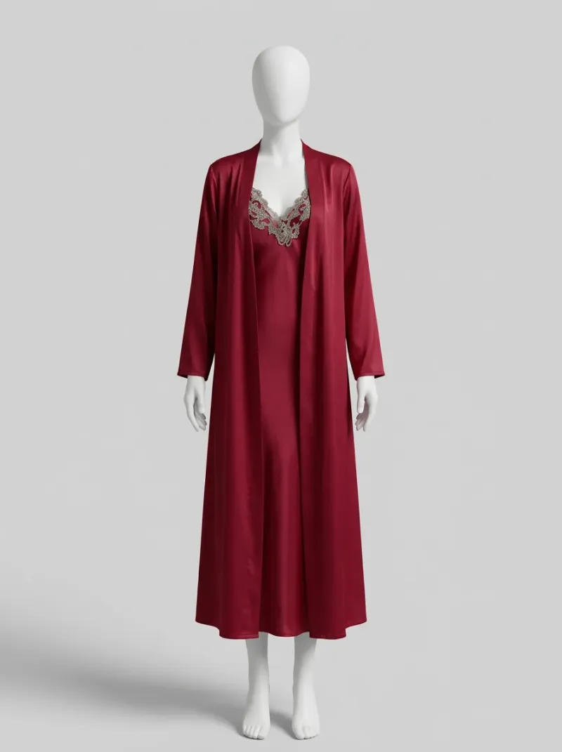 Chemise de nuit satin avec peignoir long femme chic