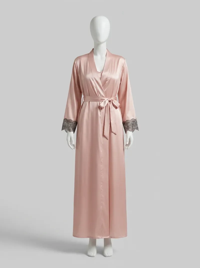 Chemise de nuit satin avec peignoir long femme chic