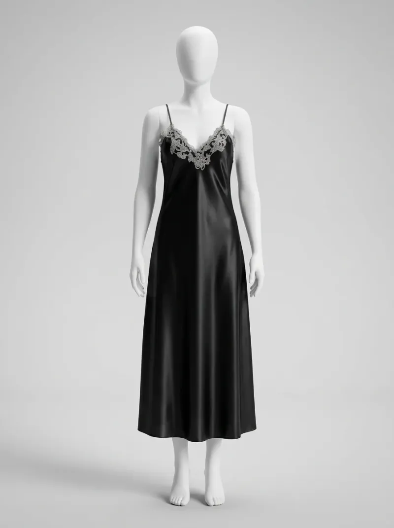 Chemise de nuit satin avec peignoir long femme chic