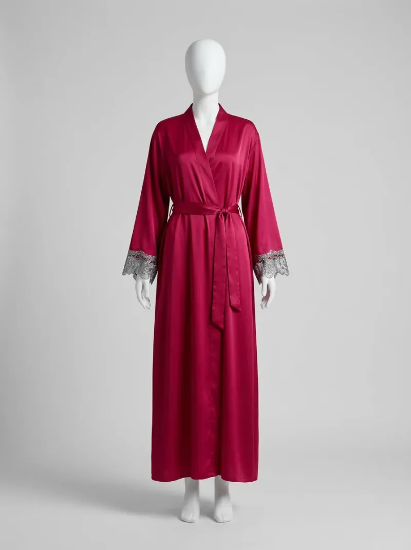 Chemise de nuit satin avec peignoir long femme chic