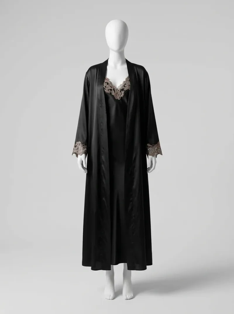 Chemise de nuit satin avec peignoir long femme chic