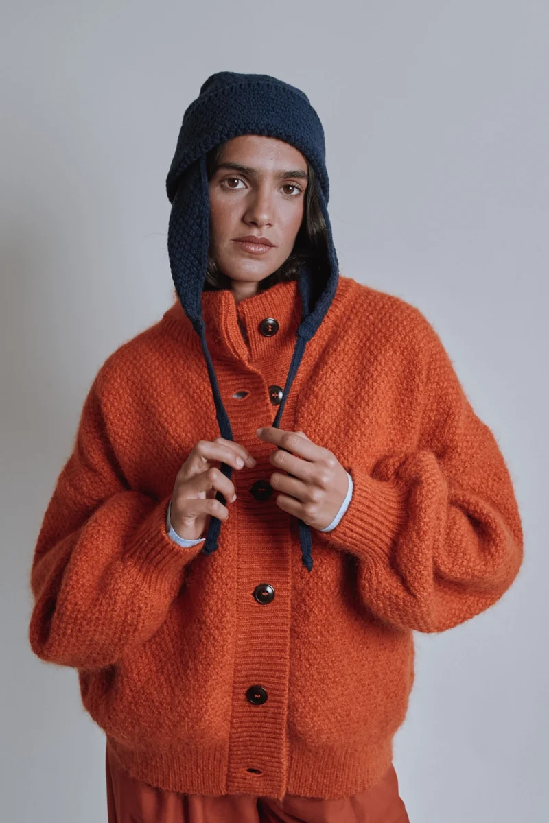 GEORGE High-Neck Jacket in Merino-Mohair Wool - Burnt Orange