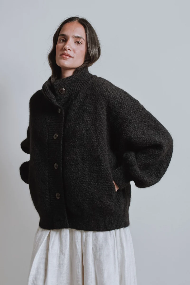 GEORGE High-Neck Jacket in Merino-Mohair Wool - Black
