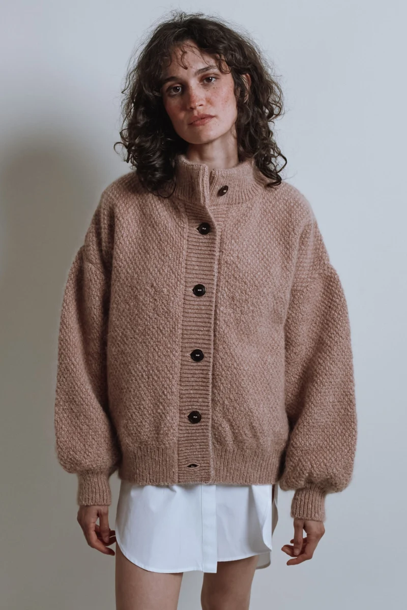 GEORGE High-Neck Jacket in Merino-Mohair Wool - Light Pink