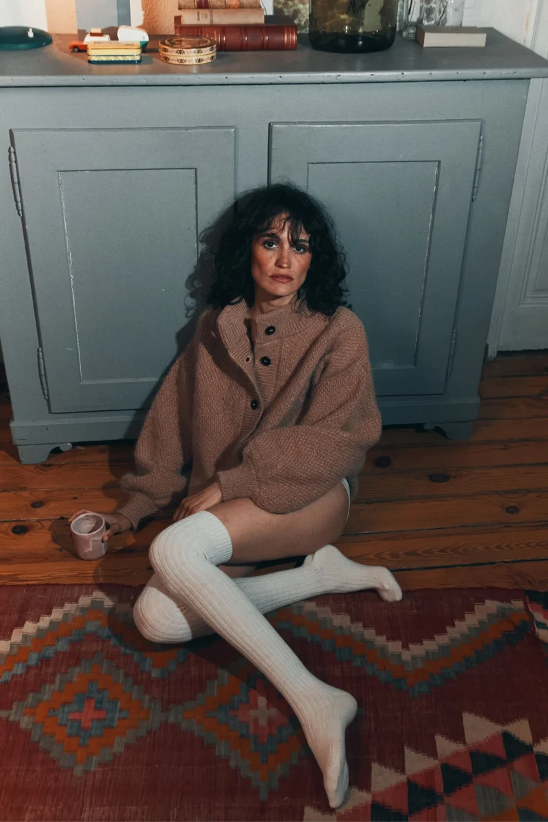 GEORGE High-Neck Jacket in Merino-Mohair Wool - Light Pink