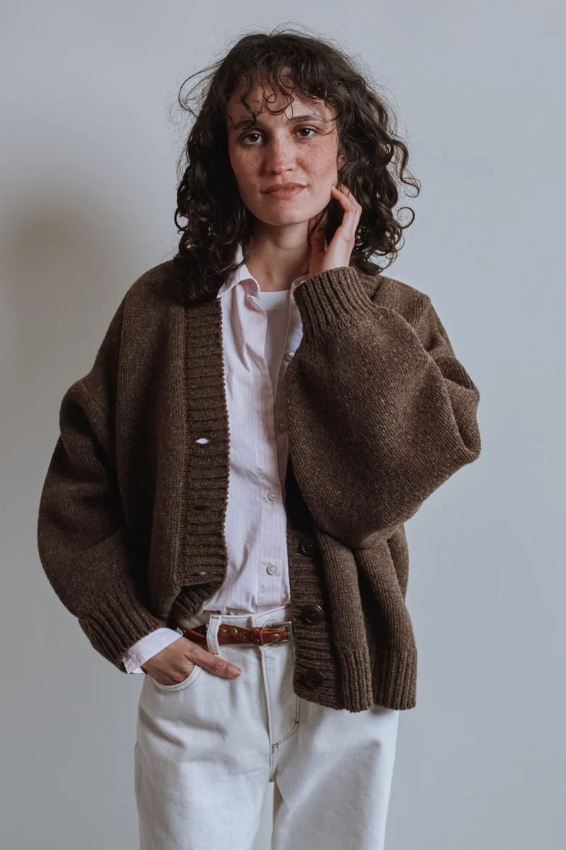 LUNA Batwing Cardigan in Merino Wool - Chocolate
