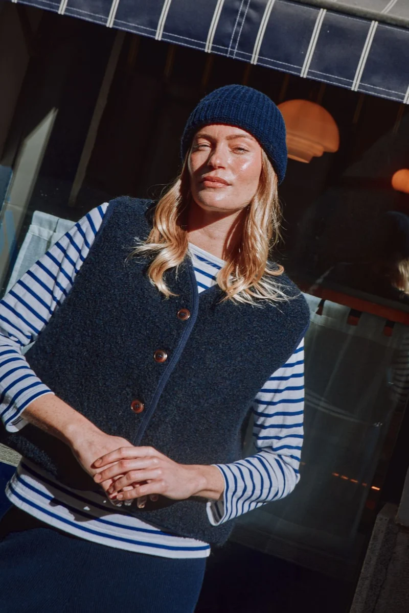 LUCE Shepherd's Vest in Curly Alpaca - Navy