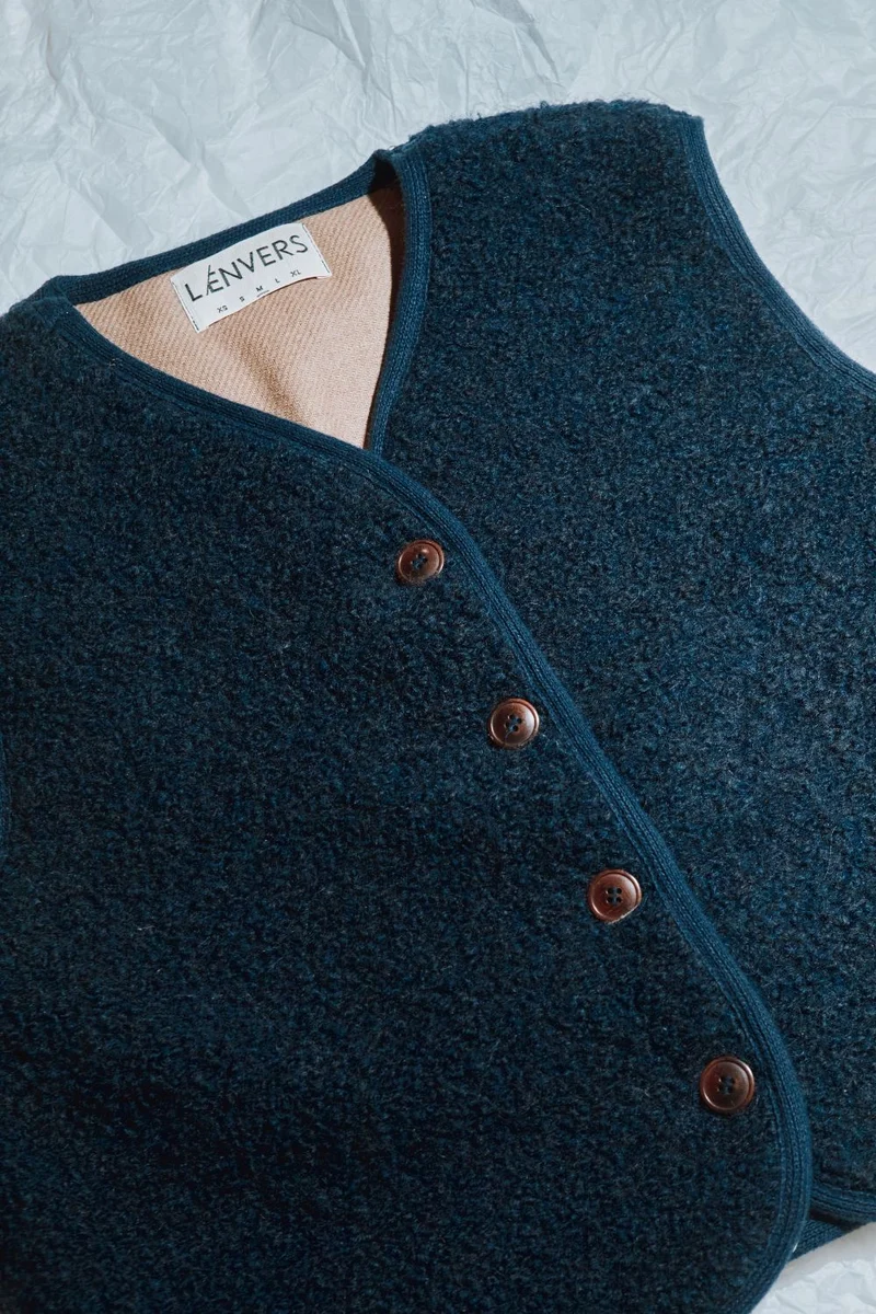 LUCE Shepherd's Vest in Curly Alpaca - Navy