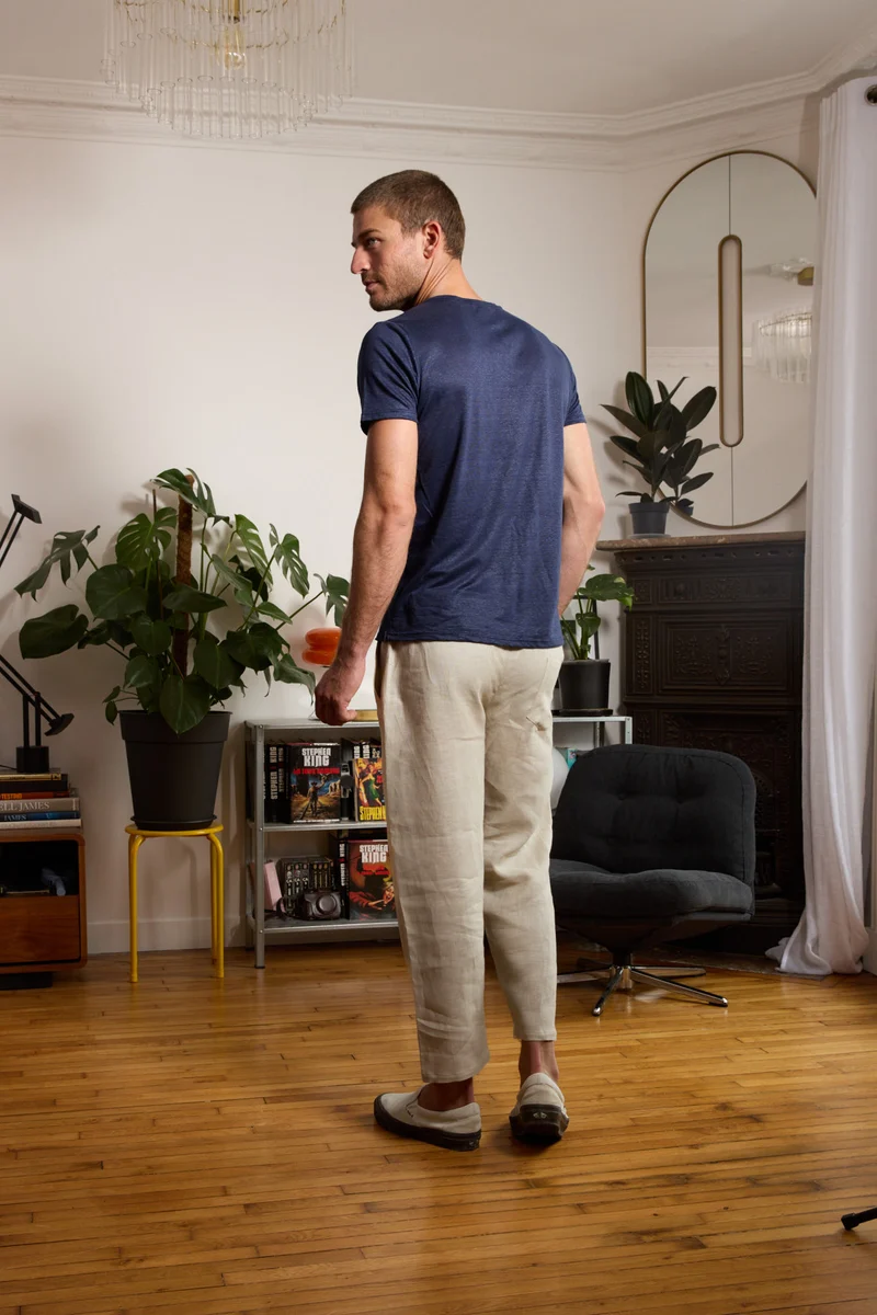 T shirt en lin homme - bleu