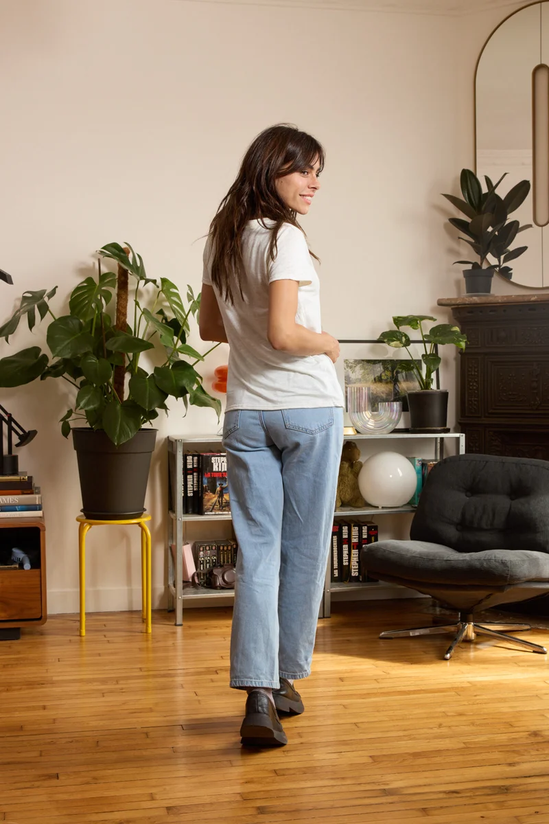 T shirt en lin femme - blanc - col V