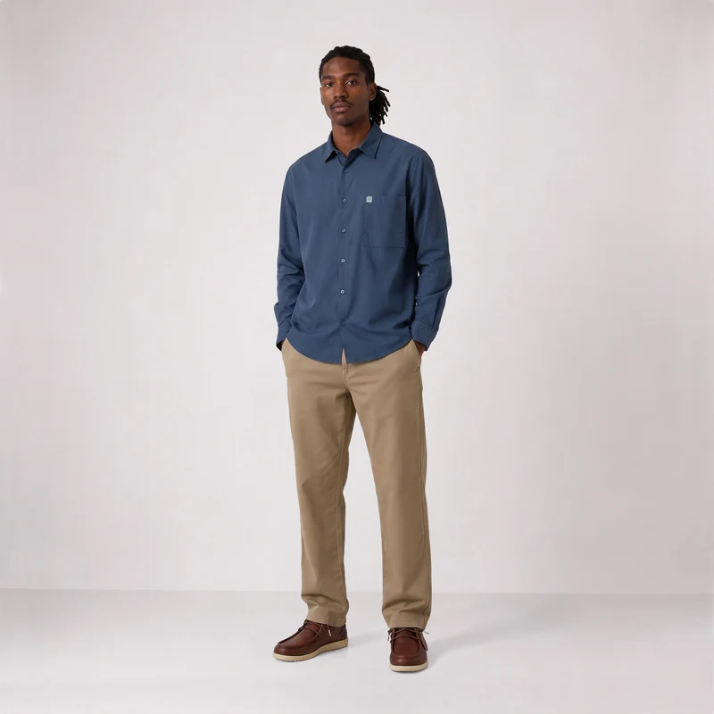 Chemise manches longues twill stretch bleu SBPLAY
