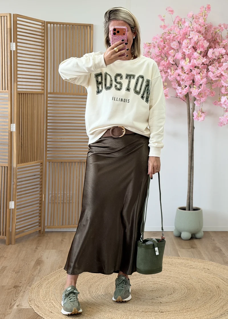 Jupe longue satinée à taille élastique