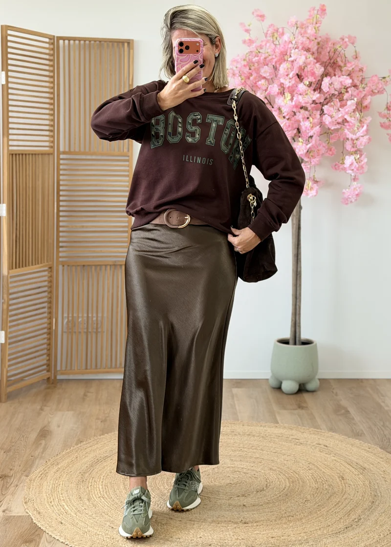 Jupe longue satinée à taille élastique