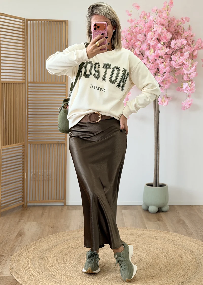 Jupe longue satinée à taille élastique