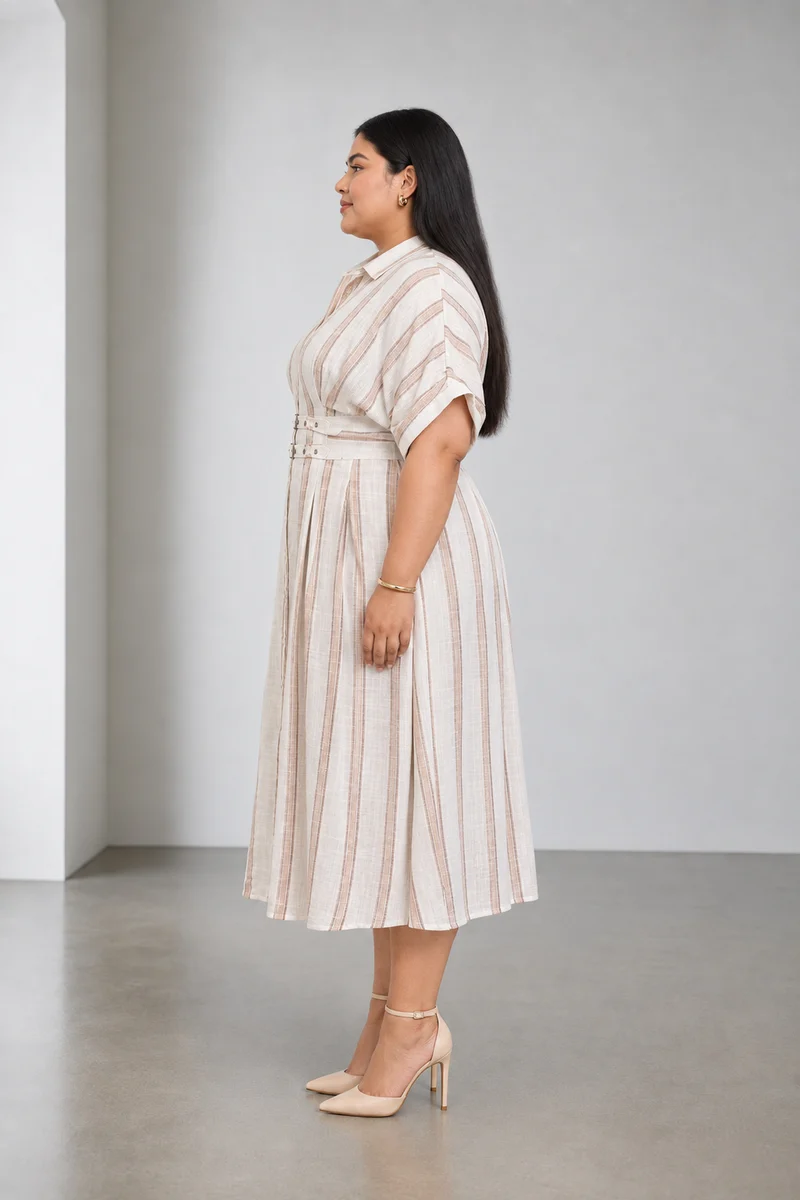 Odelle|Cotton Striped Belted Midi Dress