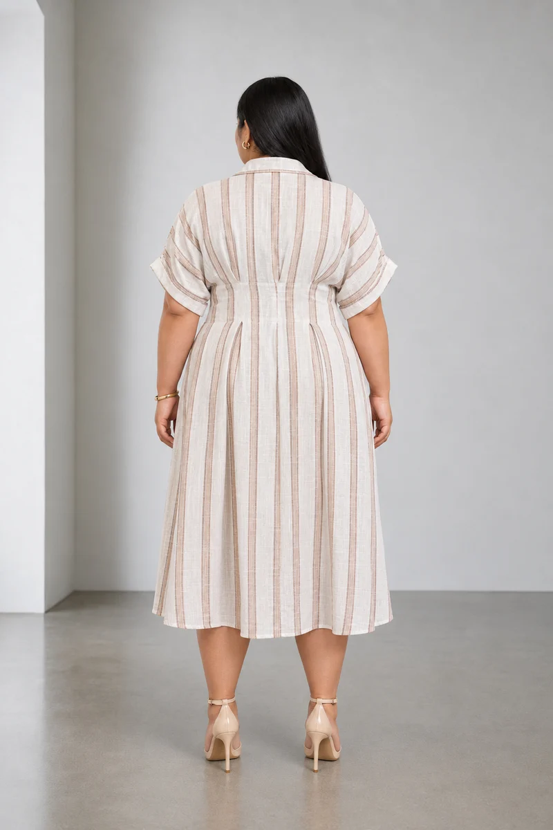 Odelle|Cotton Striped Belted Midi Dress