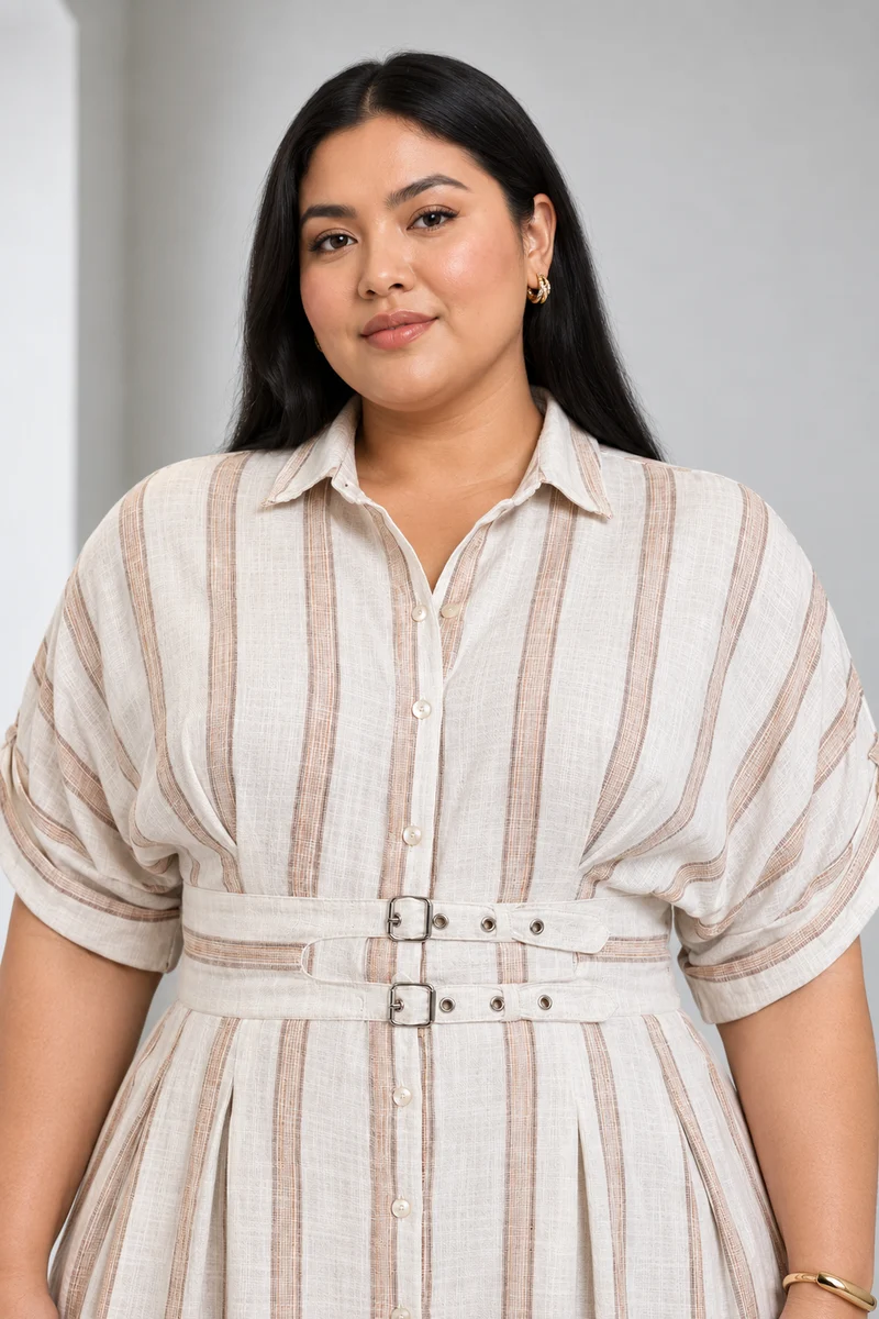 Odelle|Cotton Striped Belted Midi Dress