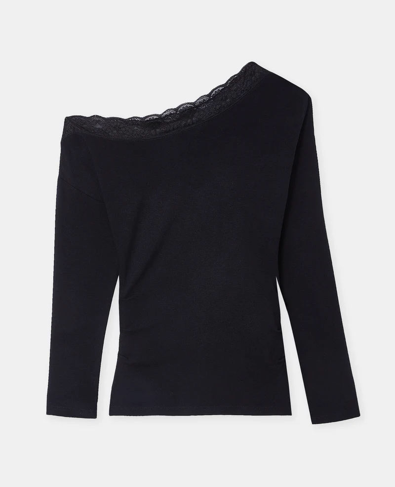 T-shirt asymétrique manches longues avec dentelle
