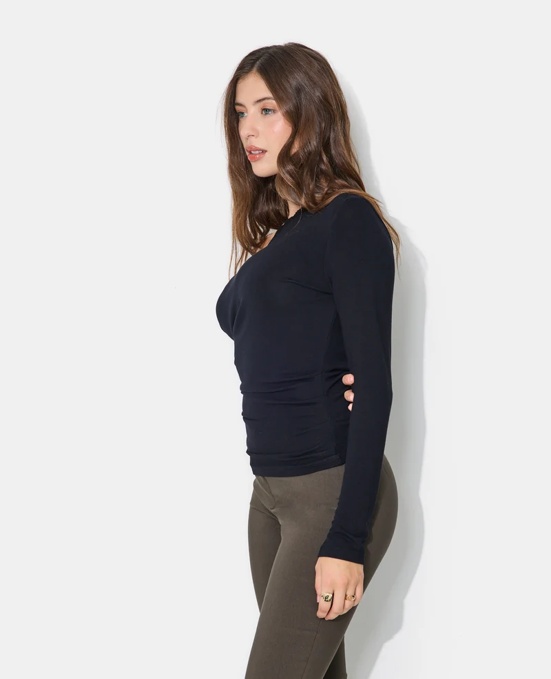 T-shirt asymétrique manches longues avec dentelle